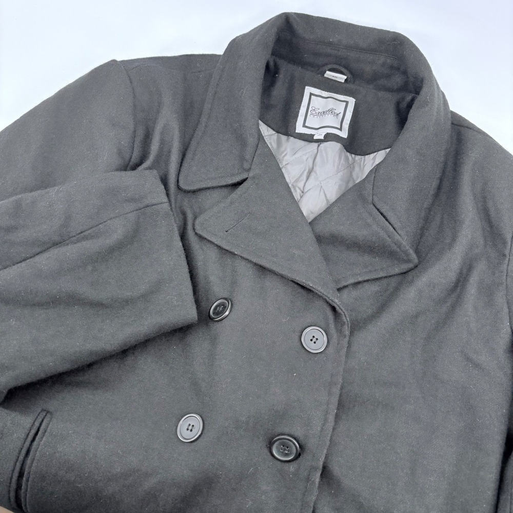 Excelled Collection Womens‎ Black Double Breasted Wool Blend Peacoat 3X